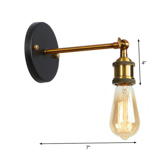 Industrial Metal Rotatable Wall Lamp In Black With Brass Arm And Open Bulb Design