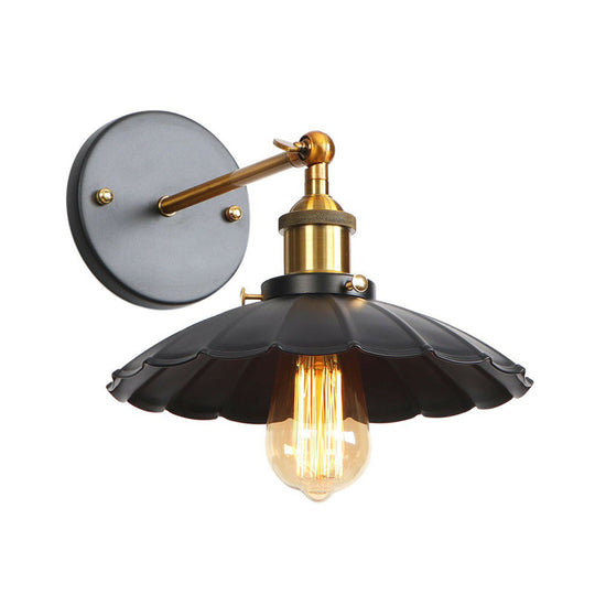 Industrial Metal Rotatable Wall Lamp In Black With Brass Arm And Open Bulb Design / B