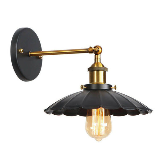 Industrial Metal Rotatable Wall Lamp In Black With Brass Arm And Open Bulb Design