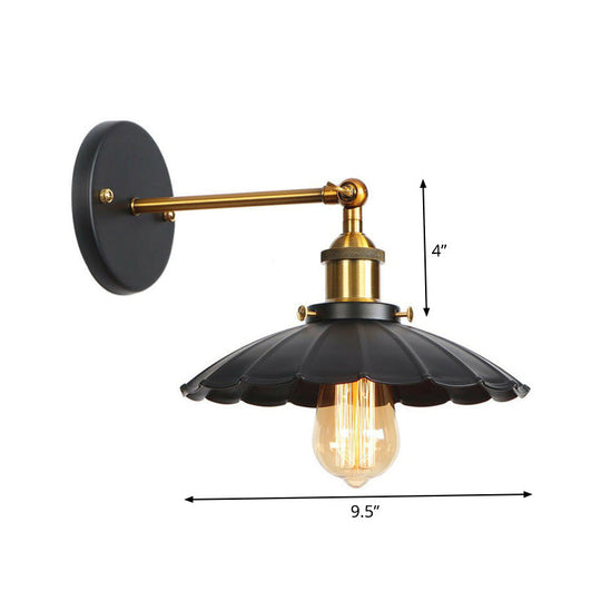 Industrial Metal Rotatable Wall Lamp In Black With Brass Arm And Open Bulb Design