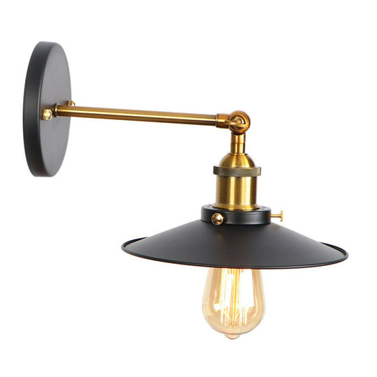 Industrial Metal Rotatable Wall Lamp In Black With Brass Arm And Open Bulb Design / C