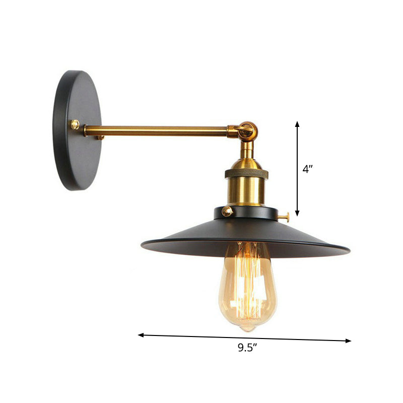 Industrial Metal Rotatable Wall Lamp In Black With Brass Arm And Open Bulb Design