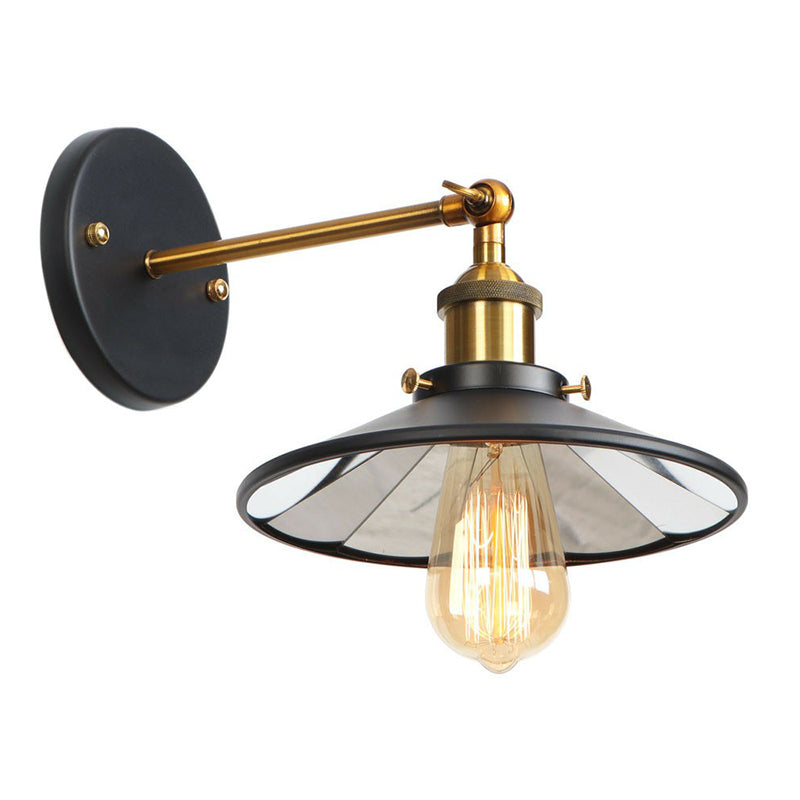 Industrial Metal Rotatable Wall Lamp In Black With Brass Arm And Open Bulb Design / D