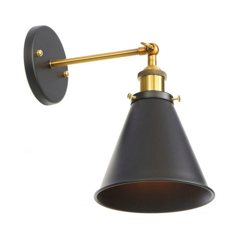 Industrial Metal Rotatable Wall Lamp In Black With Brass Arm And Open Bulb Design / F