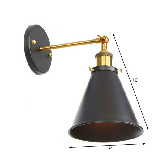 Industrial Metal Rotatable Wall Lamp In Black With Brass Arm And Open Bulb Design