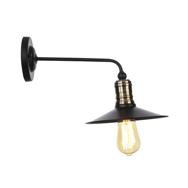 Rustic 1-Light Iron Wall Lamp Fixture In Black For Dining Room - Bell/Sphere Cage/Flared Light / A