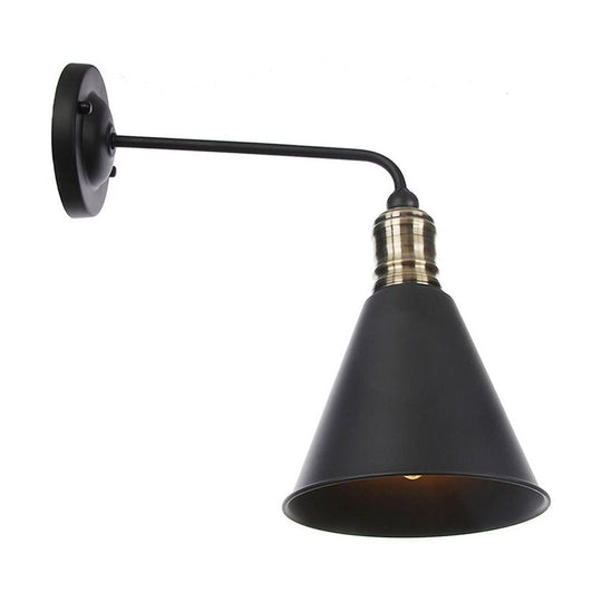 Rustic 1-Light Iron Wall Lamp Fixture In Black For Dining Room - Bell/Sphere Cage/Flared Light / B