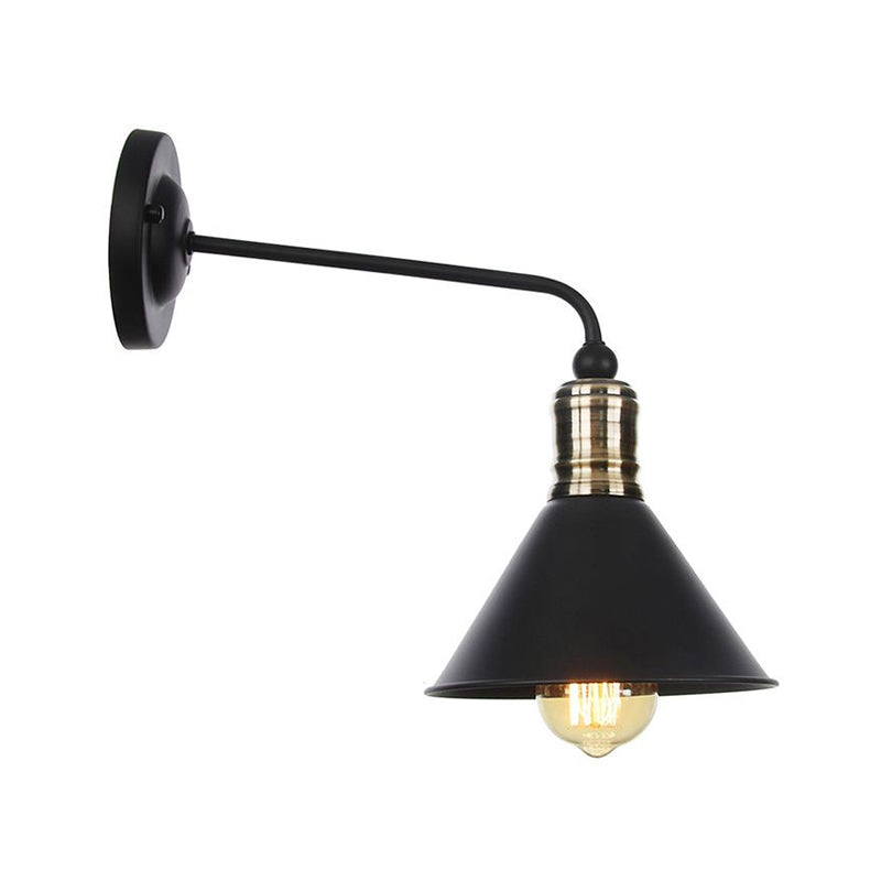 Rustic 1-Light Iron Wall Lamp Fixture In Black For Dining Room - Bell/Sphere Cage/Flared Light / C