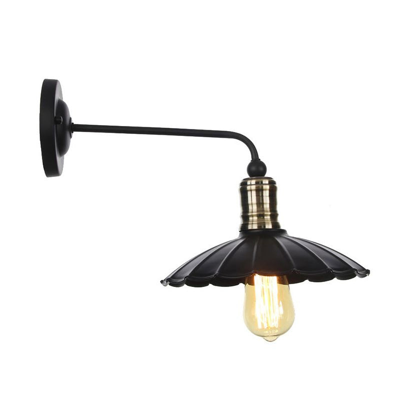 Rustic 1-Light Iron Wall Lamp Fixture In Black For Dining Room - Bell/Sphere Cage/Flared Light / G