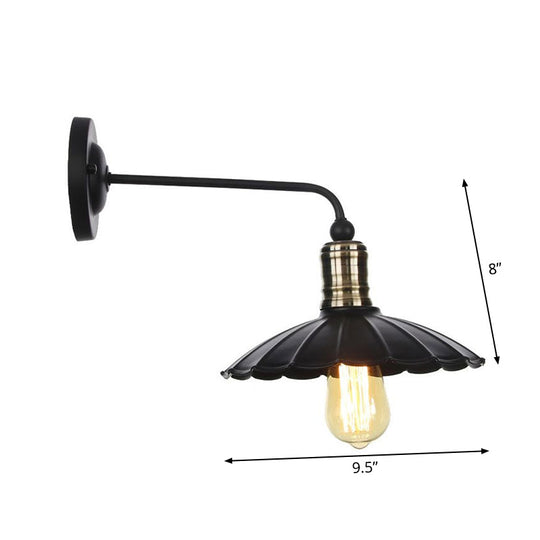 Rustic 1-Light Iron Wall Lamp Fixture In Black For Dining Room - Bell/Sphere Cage/Flared Light