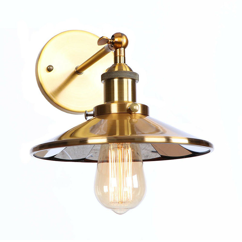 Iron Brass Finish Wall Light Fixture With Scalloped/Horn/Cone Design - 1-Light Factory Mounted Lamp