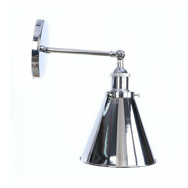 Industrial Iron Swivel Wall Lamp With Chrome Finish - 1-Light Cone/Saucer/Shadeless Design For