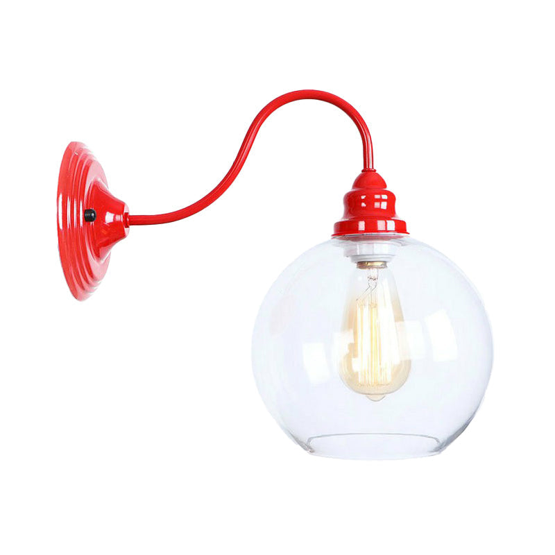 Vintage Red Gooseneck Wall Lamp: Retro Metal Bedside Fixture With Ruffle/Cone Shade/Cage