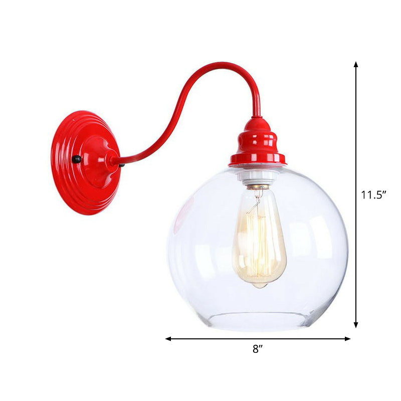 Vintage Red Gooseneck Wall Lamp: Retro Metal Bedside Fixture With Ruffle/Cone Shade/Cage