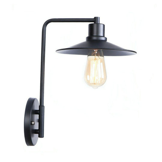Modern Black/White Square Arm Wall Light With Iron Fixture Cone/Flared/Scalloped Shade For Bedside