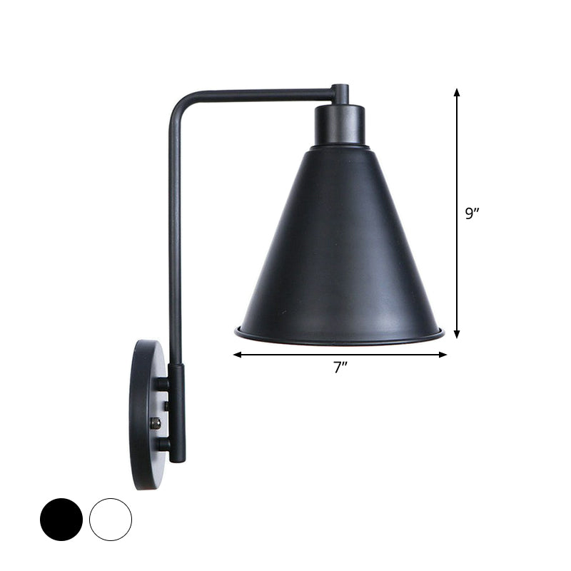 Modern Black/White Square Arm Wall Light With Iron Fixture Cone/Flared/Scalloped Shade For Bedside