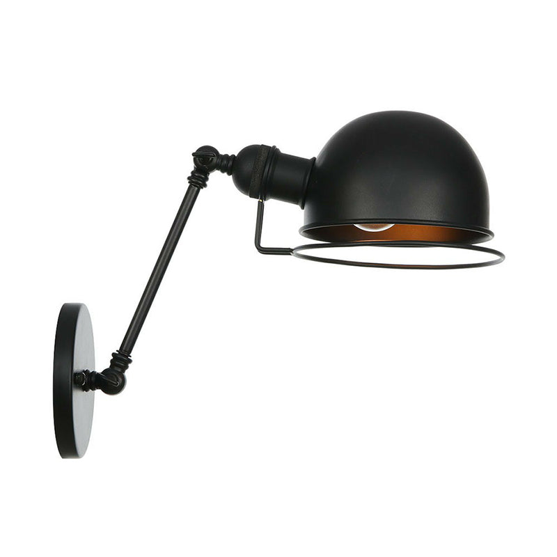 Adjustable Black Industrial Wall Lamp 8/12 Hemispherical Iron With Wire Guard - Ideal Living Room