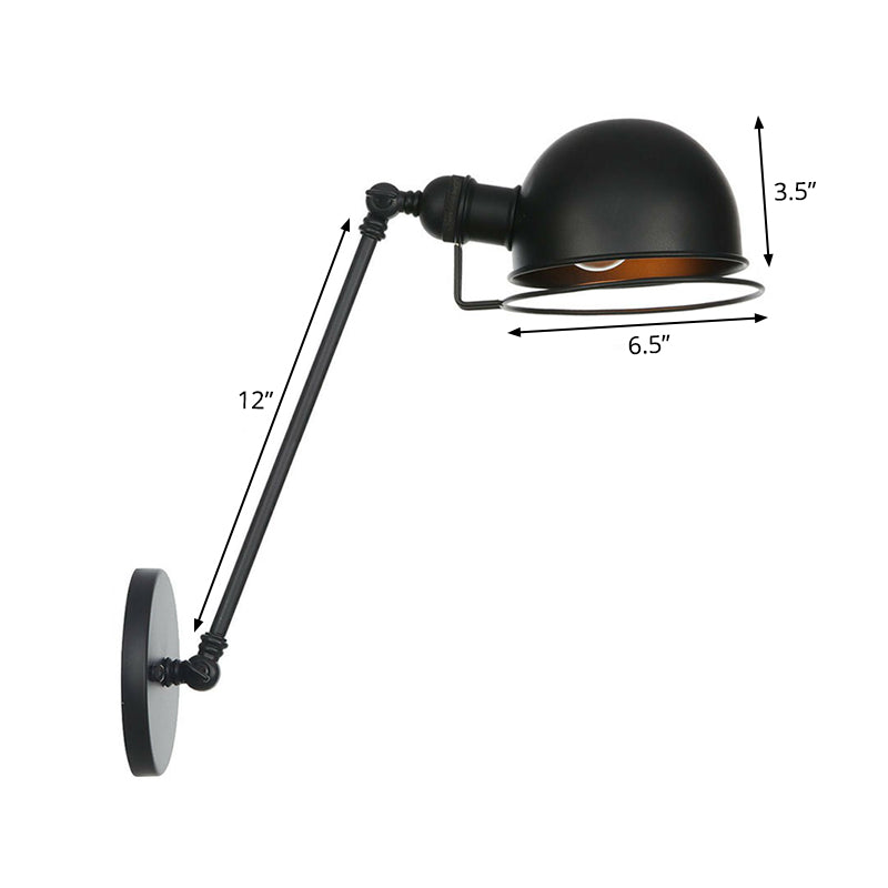 Adjustable Black Industrial Wall Lamp 8/12 Hemispherical Iron With Wire Guard - Ideal Living Room