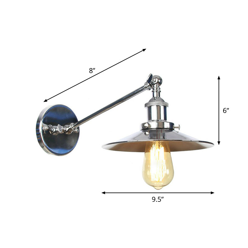 Modern Swing Arm Wall Lamp In Polished Chrome Iron Finish - Saucer/Horn Shaped Design