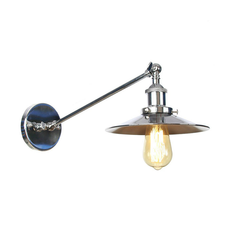 Modern Swing Arm Wall Lamp In Polished Chrome Iron Finish - Saucer/Horn Shaped Design / 12 A
