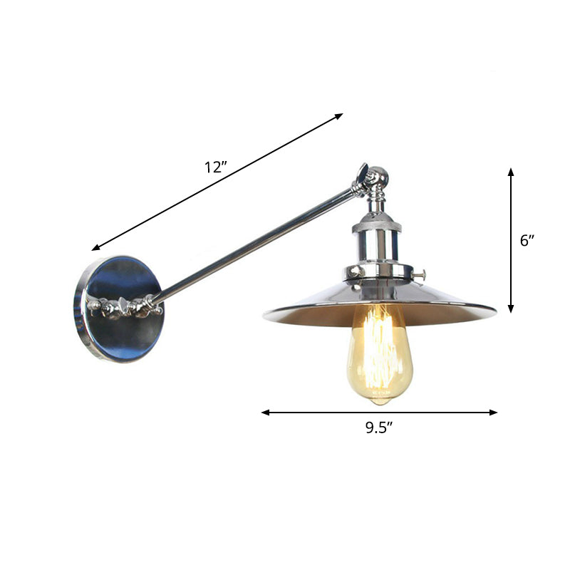 Modern Swing Arm Wall Lamp In Polished Chrome Iron Finish - Saucer/Horn Shaped Design