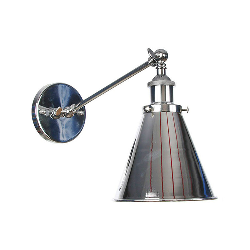Modern Swing Arm Wall Lamp In Polished Chrome Iron Finish - Saucer/Horn Shaped Design / 8 B