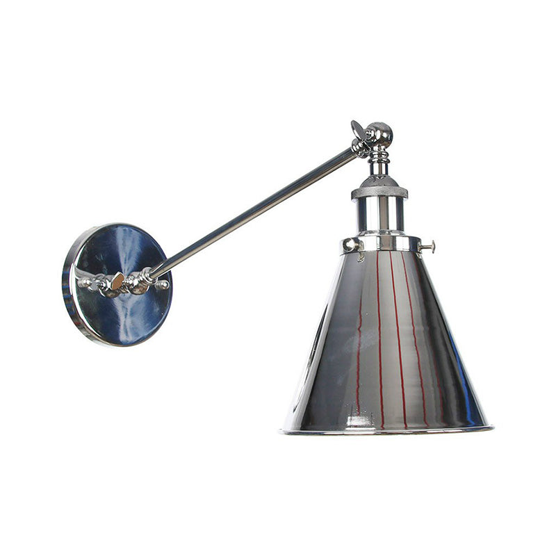 Modern Swing Arm Wall Lamp In Polished Chrome Iron Finish - Saucer/Horn Shaped Design / 12 B