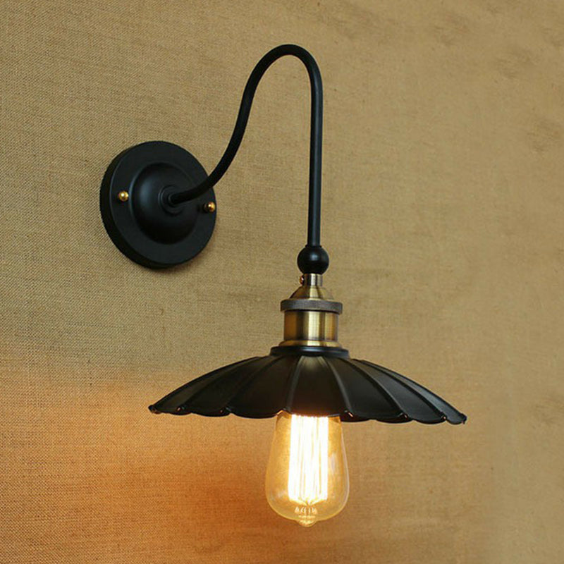 Rustic Metallic Wall Lamp With Scalloped Shade - Perfect For Living Room Black / B