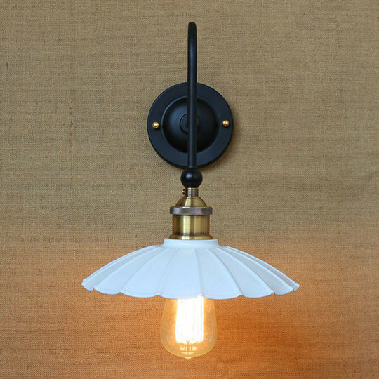 Rustic Metallic Wall Lamp With Scalloped Shade - Perfect For Living Room