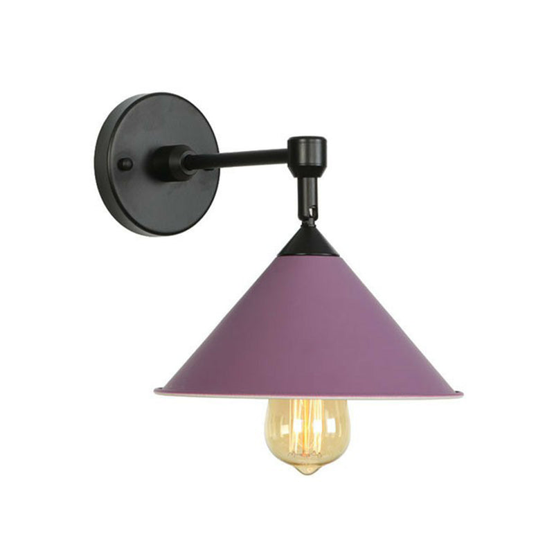 Loft Roll-Trim Cone Iron Wall Mounted Lamp In Pink/Grey/Blue - 1-Light Fixture Purple