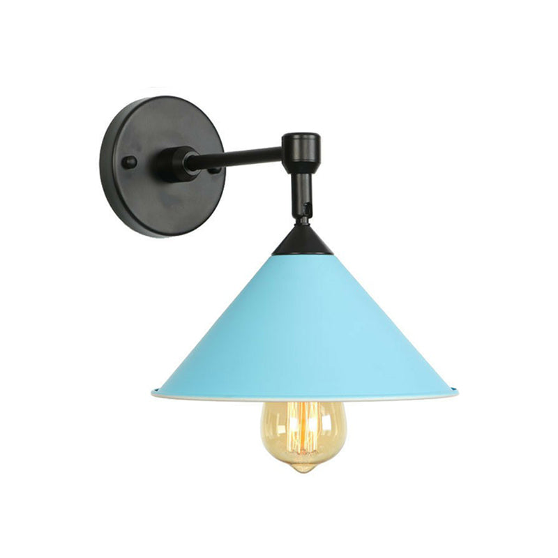 Loft Roll-Trim Cone Iron Wall Mounted Lamp In Pink/Grey/Blue - 1-Light Fixture Blue