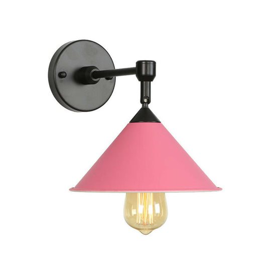 Loft Roll-Trim Cone Iron Wall Mounted Lamp In Pink/Grey/Blue - 1-Light Fixture Pink