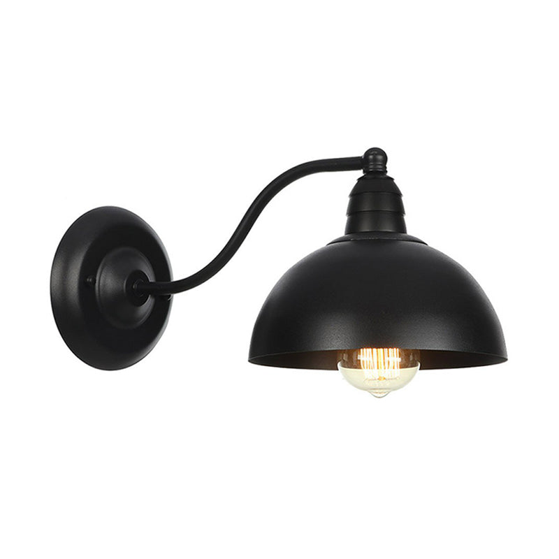 Rustic Black Bowl Kitchen Wall Light With Adjustable Arm - 1-Light Metallic Mounted Lamp / A
