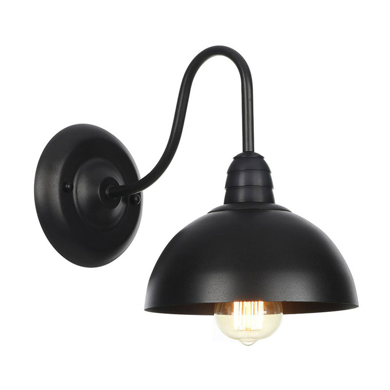 Rustic Black Bowl Kitchen Wall Light With Adjustable Arm - 1-Light Metallic Mounted Lamp / B