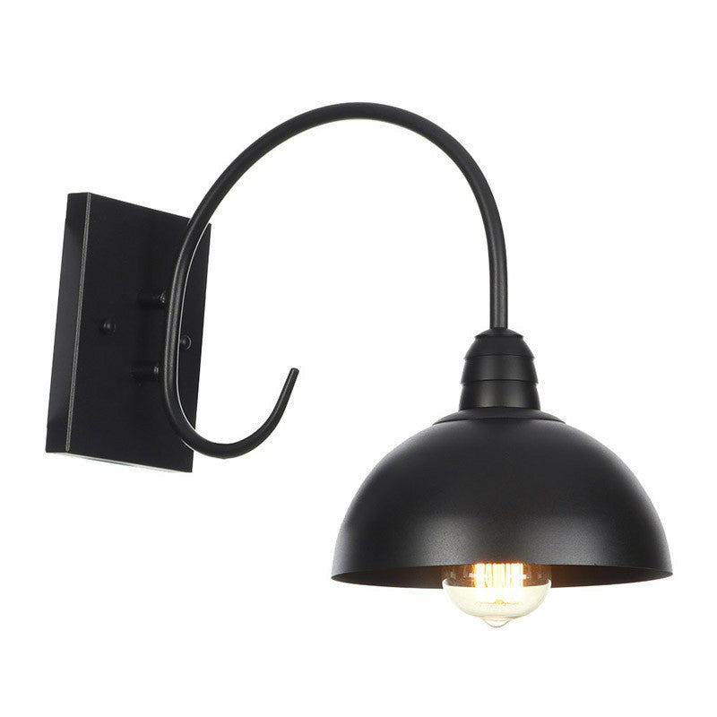 Rustic Black Bowl Kitchen Wall Light With Adjustable Arm - 1-Light Metallic Mounted Lamp / C