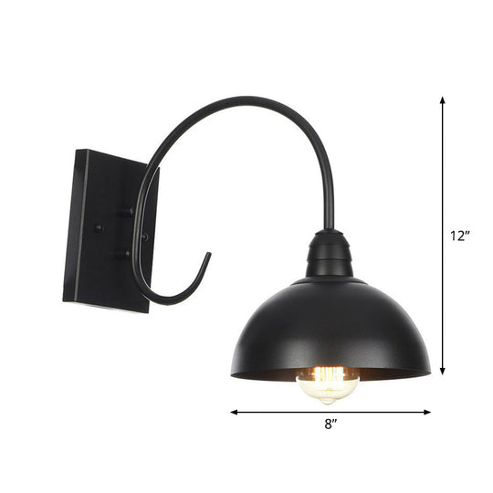 Rustic Black Bowl Kitchen Wall Light With Adjustable Arm - 1-Light Metallic Mounted Lamp