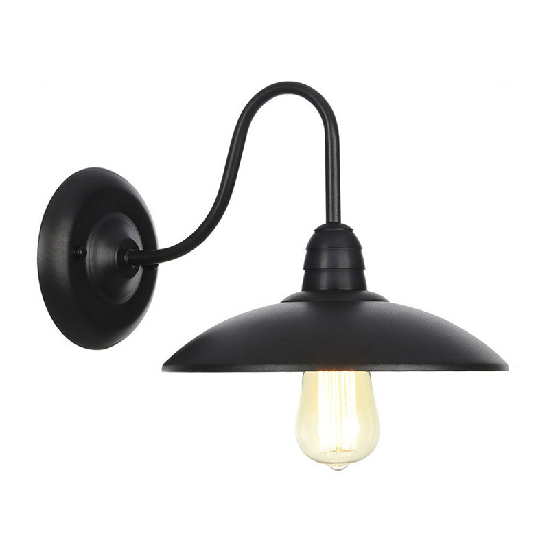 Rustic Black Bowl Kitchen Wall Light With Adjustable Arm - 1-Light Metallic Mounted Lamp / F