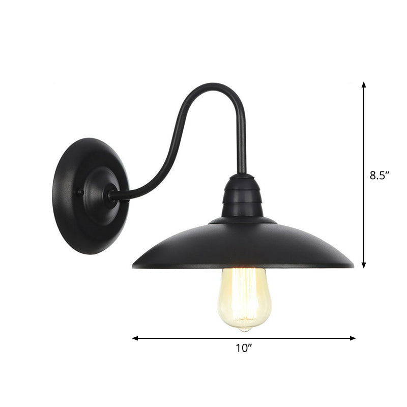 Rustic Black Bowl Kitchen Wall Light With Adjustable Arm - 1-Light Metallic Mounted Lamp