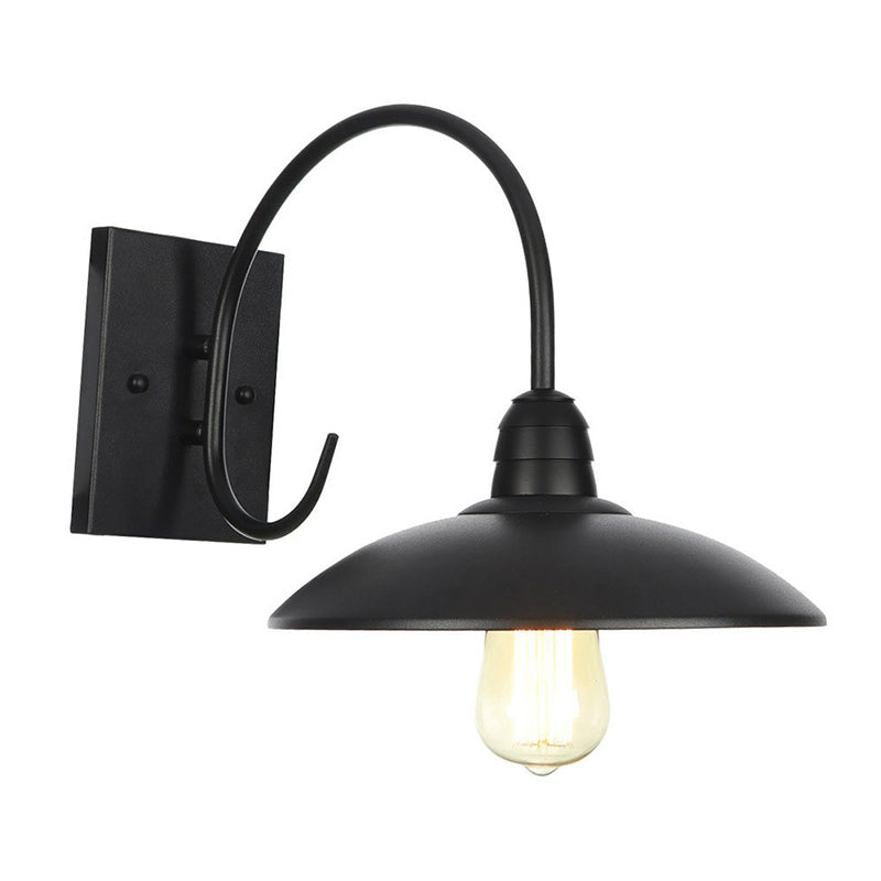Rustic Black Bowl Kitchen Wall Light With Adjustable Arm - 1-Light Metallic Mounted Lamp / H
