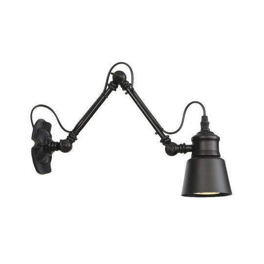 Vintage Matte Black Iron Wall Mount Reading Light With Swing Arm - 1-Bulb Task Lamp / 4 A