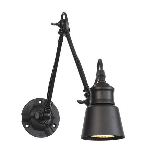 Vintage Matte Black Iron Wall Mount Reading Light With Swing Arm - 1-Bulb Task Lamp / 8 A