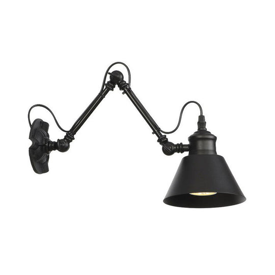 Vintage Matte Black Iron Wall Mount Reading Light With Swing Arm - 1-Bulb Task Lamp / 4 C