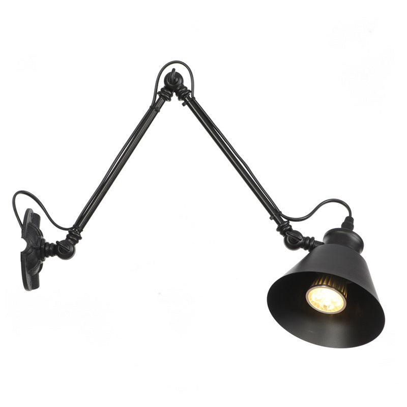 Vintage Matte Black Iron Wall Mount Reading Light With Swing Arm - 1-Bulb Task Lamp / 8 C