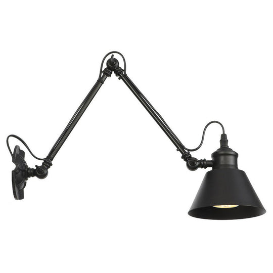 Vintage Matte Black Iron Wall Mount Reading Light With Swing Arm - 1-Bulb Task Lamp