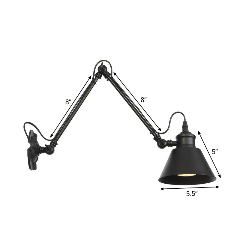 Vintage Matte Black Iron Wall Mount Reading Light With Swing Arm - 1-Bulb Task Lamp