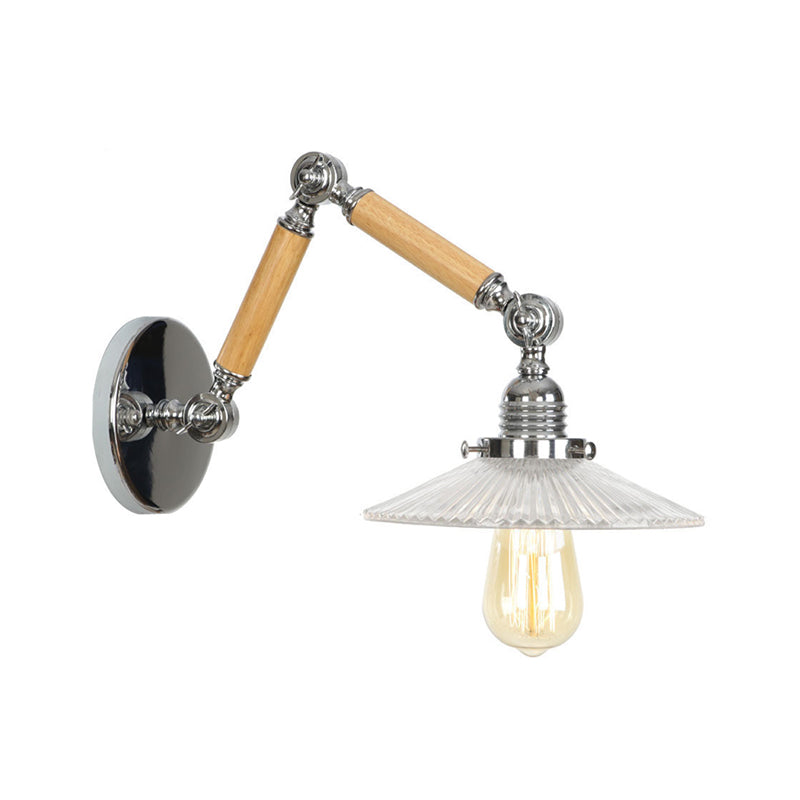 Modern Brown-Silver Reading Wall Lamp With Clear Glass Shade And Swing Arm Brown / F