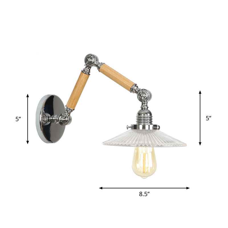 Modern Brown-Silver Reading Wall Lamp With Clear Glass Shade And Swing Arm