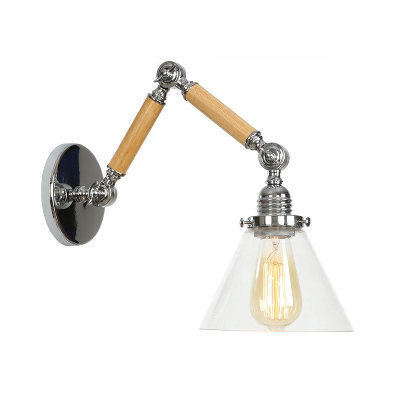 Modern Brown-Silver Reading Wall Lamp With Clear Glass Shade And Swing Arm Brown / C