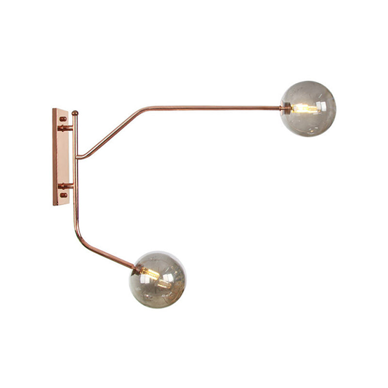 Wall Mounted Iron Rose Gold Reading Light With Branching Design Industrial Fixture - Gem/Ball Glass