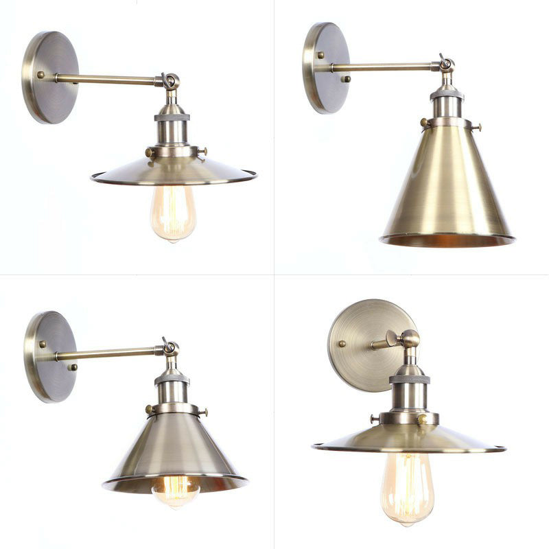 Bronze Industrial Iron Wall Lamp With Rotating Joint Saucer/Cone/Horn Mount & Roll-Edge Light